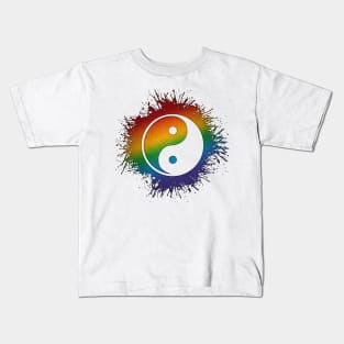 Paint Splatter LGBTQ Pride Rainbow Yin and Yang Symbol Kids T-Shirt